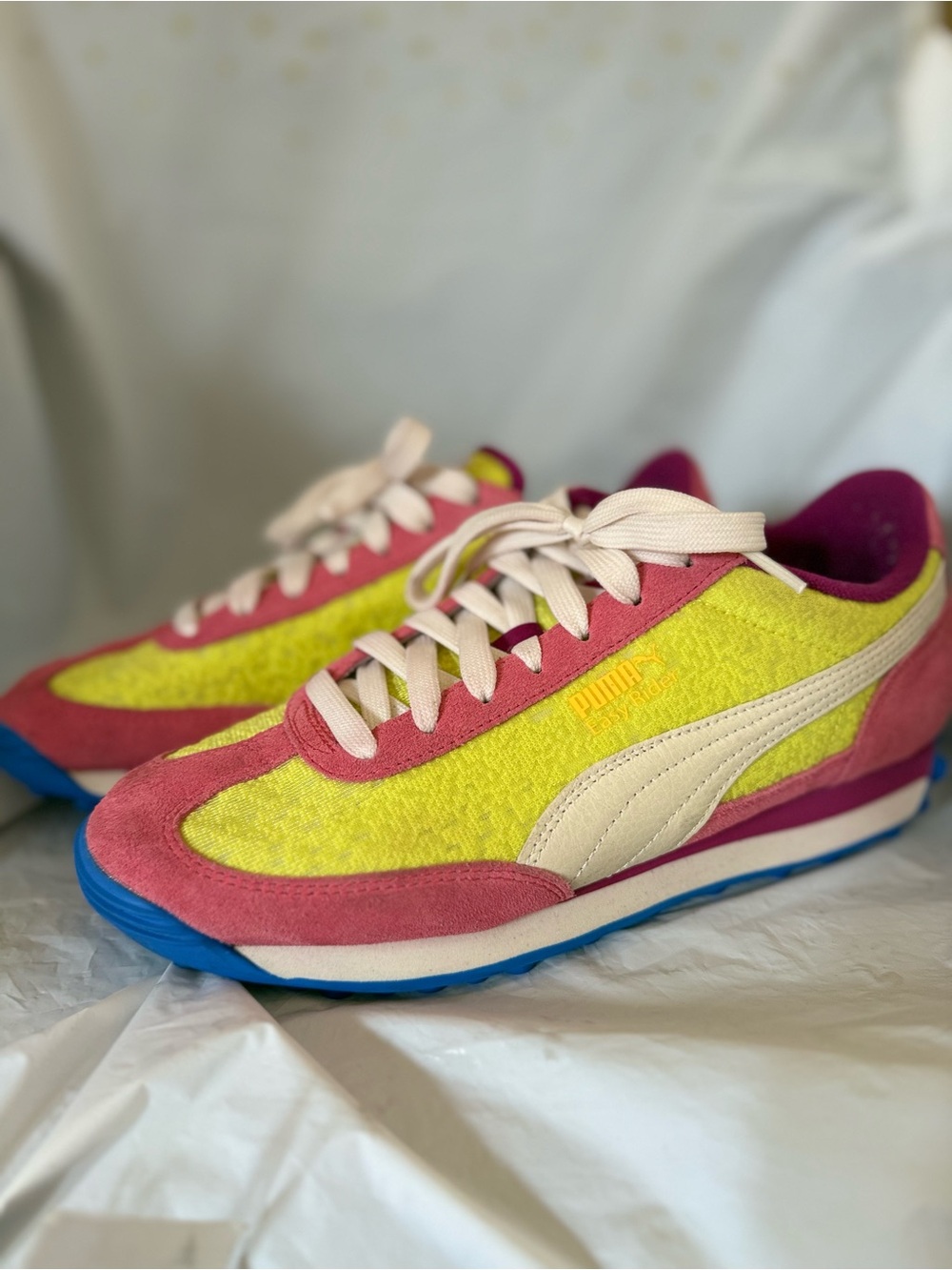 Puma Women's Pink, Lime & Blue Easy Rider Brights Retro Style Runner Sneakers - Picture 4 of 11